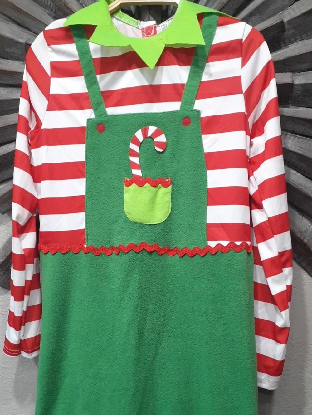 Kids Green Elf Overalls Costume with Red-White Striped Top Hat And Elf Booties